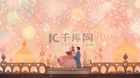 粉色烟花插画图片_欢庆节日浪漫可爱的元素造型插画27