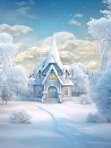 冬天雪中宁静的别墅城堡6