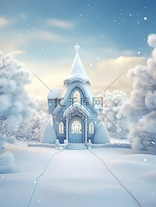冬天城堡插画图片_冬天雪中宁静的别墅城堡2