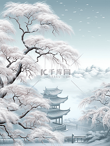 天门山雾凇插画图片_参天大树雪中雾凇美景插画16
