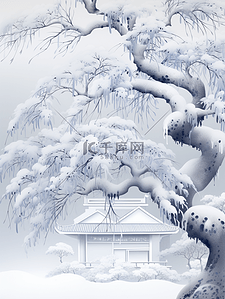 雪压插画图片_参天大树雪中雾凇美景插画24