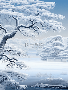 参天大树雪中雾凇美景插画32