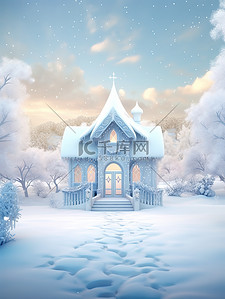 冬天雪中宁静的别墅城堡3