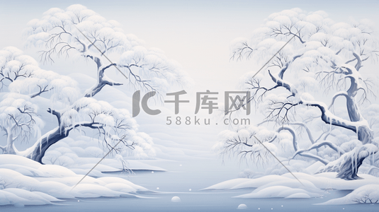 参天大树雪中雾凇美景插画33