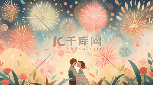 粉色烟花插画图片_欢庆节日浪漫可爱的元素造型插画29