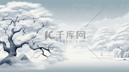 天门山雾凇插画图片_参天大树雪中雾凇美景插画23