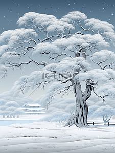 雪压插画图片_参天大树雪中雾凇美景插画31