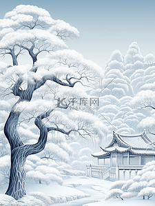 雪压插画图片_参天大树雪中雾凇美景插画28