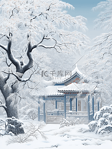 压雪插画图片_参天大树雪中雾凇美景插画26