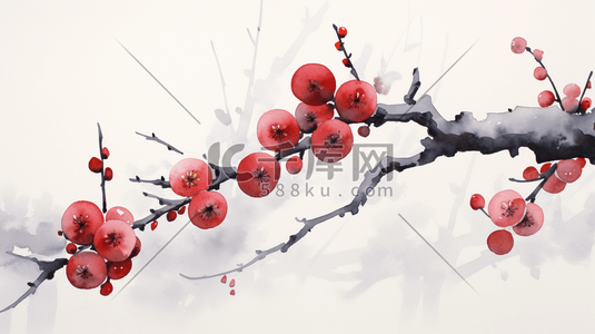 春节红梅树和灯笼插画7