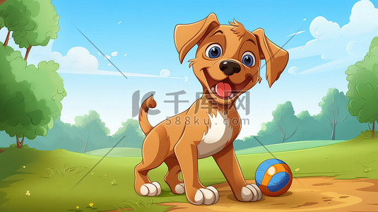 可爱快乐的小狗在公园里玩球19