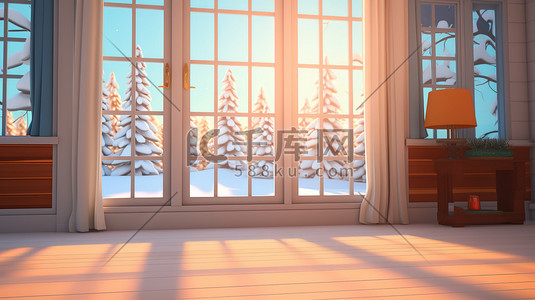 暖和插画图片_冬天温暖阳光的窗户11