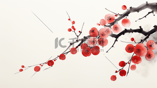 挂红包的树插画图片_春节红梅树和灯笼插画12