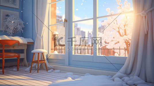 暖和插画图片_冬天温暖阳光的窗户6