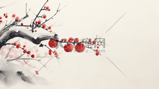 雪梅插画图片_冬季盛开的红梅插画3