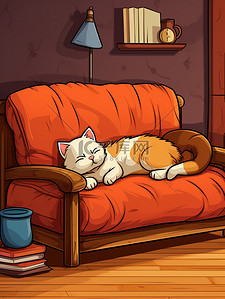 猫睡在沙发上卡通12