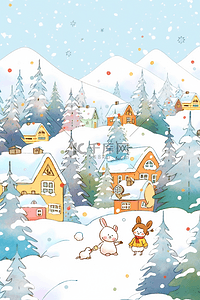 冬天可爱卡通动物插画图片_冬天插画唯美风景下雪手绘