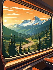 窗口插画图片_穿越山脉时的火车窗口6