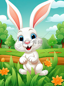 可爱快乐的小兔子在胡萝卜地里1