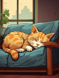 猫睡在沙发上卡通13