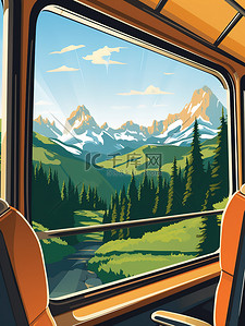 弹出窗口插画图片_穿越山脉时的火车窗口13