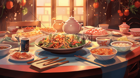 丰盛的春节年夜饭插画2