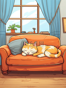 猫在沙发上插画图片_猫睡在沙发上卡通8