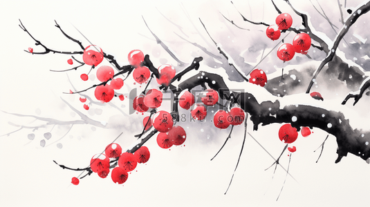 春节红梅树和灯笼插画5