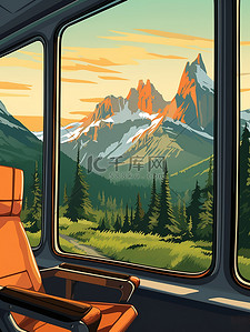 窗口插画图片_穿越山脉时的火车窗口15