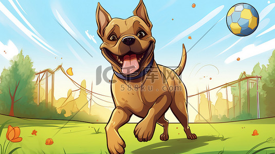儿童蓝球视频插画图片_可爱快乐的小狗在公园里玩球3