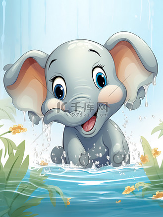 小象在水中玩耍儿童绘本20