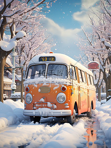 雪地里停着的公共汽车16