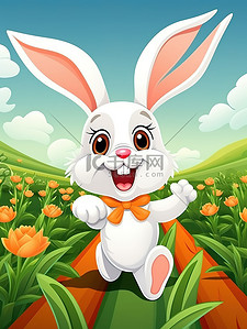 可爱快乐的小兔子在胡萝卜地里3