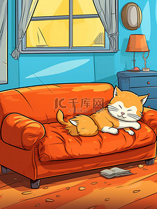 猫睡在沙发上卡通3