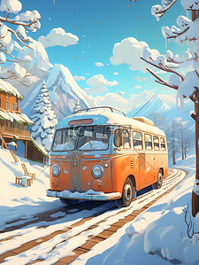 雪地里停着的公共汽车6