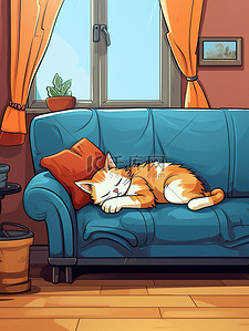 猫睡在沙发上卡通10
