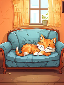 猫在沙发上插画图片_猫睡在沙发上卡通14