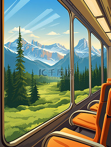 弹出窗口插画图片_穿越山脉时的火车窗口8