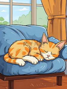 猫睡在沙发上卡通16