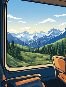 窗口插画图片_穿越山脉时的火车窗口1