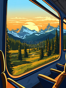 人工售票窗口插画图片_穿越山脉时的火车窗口16