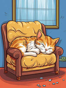 猫在沙发上插画图片_猫睡在沙发上卡通1
