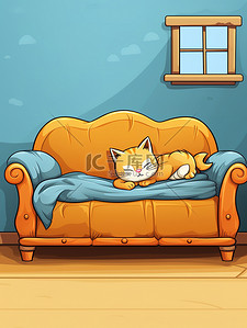 猫在沙发上插画图片_猫睡在沙发上卡通9