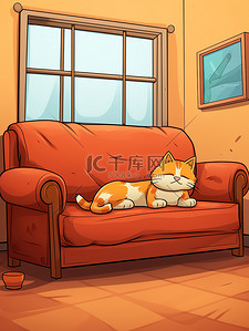 猫在沙发上插画图片_猫睡在沙发上卡通4