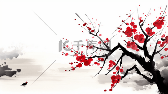 冬季盛开的红梅插画5