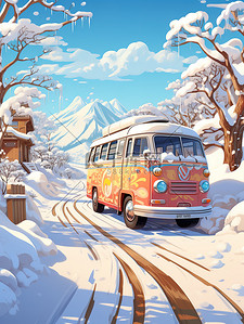 雪地里停着的公共汽车7
