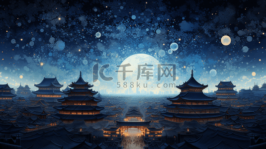 繁荣的中国古代城镇夜景插画8