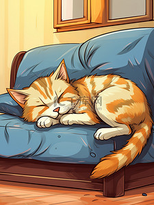 猫在沙发上插画图片_猫睡在沙发上卡通7