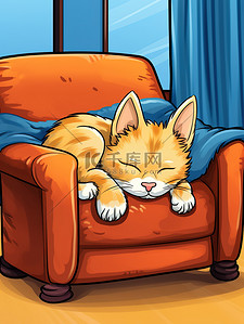 猫在沙发上插画图片_猫睡在沙发上卡通15
