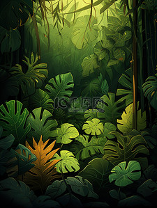 热带树叶插画图片_大叶子热带绿色树叶